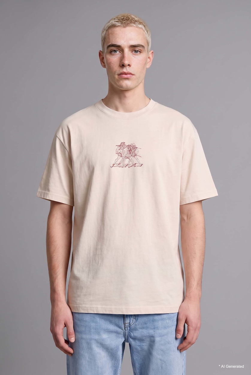 رجال بيج فاتح Boxy Fit Short Sleeve T-Shirt