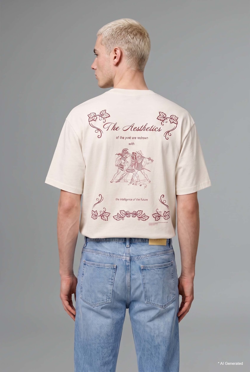 رجال بيج فاتح Boxy Fit Short Sleeve T-Shirt