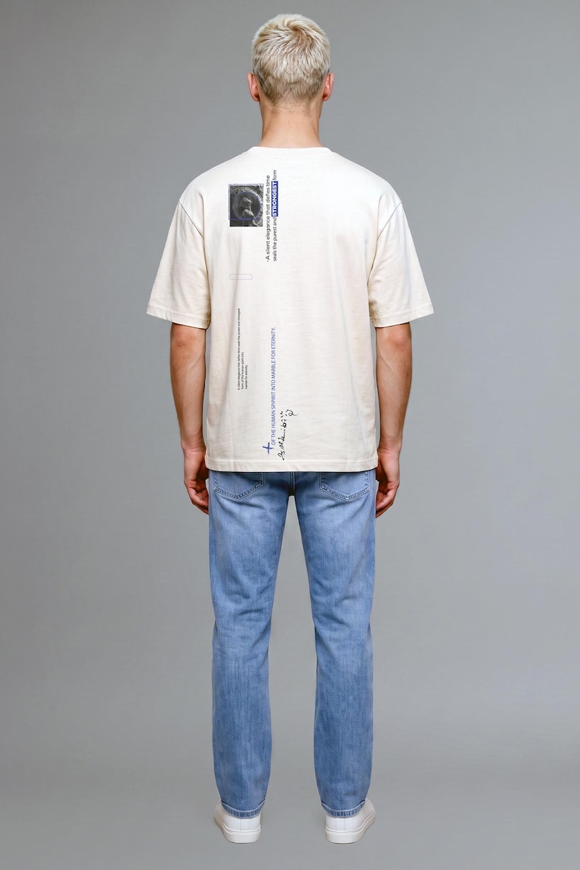 MAN Ecru Boxy Fit Short Sleeve T-Shirt