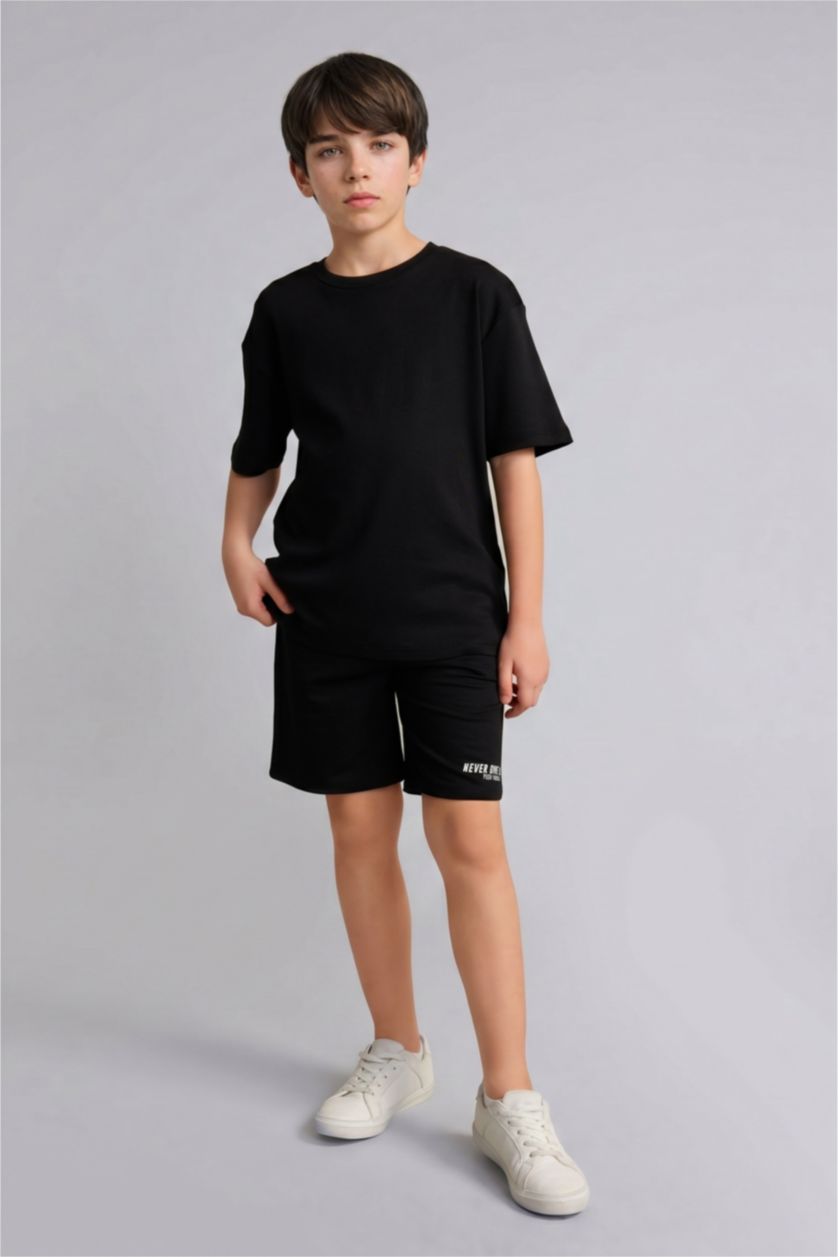 BOYS & TEENS Black Boy Oversize Slogan Printed Shorts