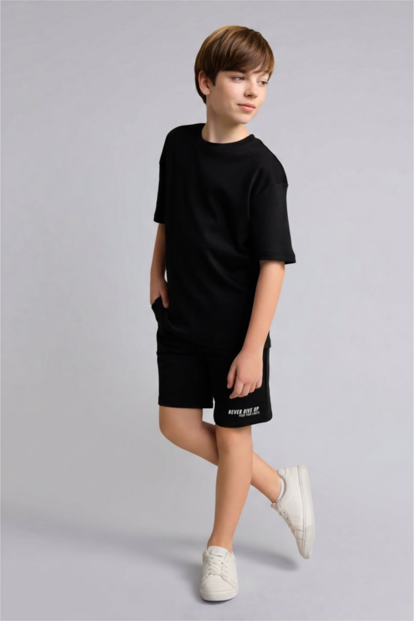 BOYS & TEENS Black Boy Oversize Slogan Printed Shorts
