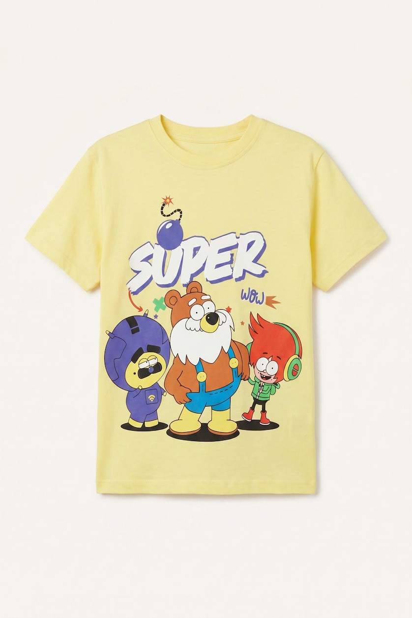 Young Boys - Teen Boys Yellow Boy 100% Cotton Super 1 Set Short Sleeve T-Shirt