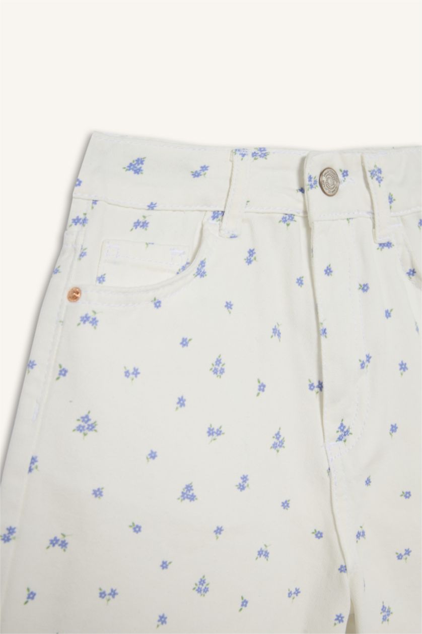 Kız Çocuk - Genç Kız Ekru %100 Pamuk Gabardin Şort Kız Çocuk