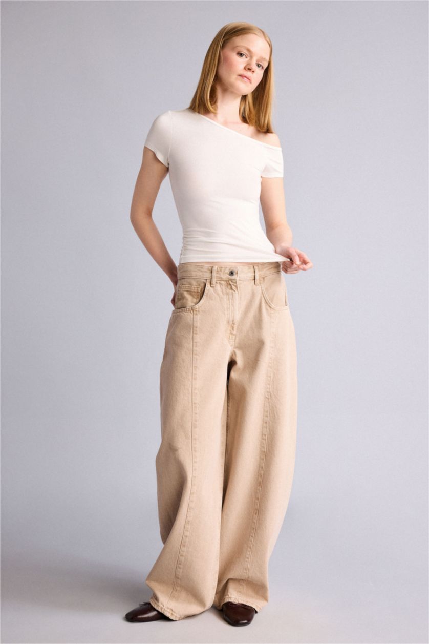 Kadın Taş Barrel Fit Yüksek bel Pantolon