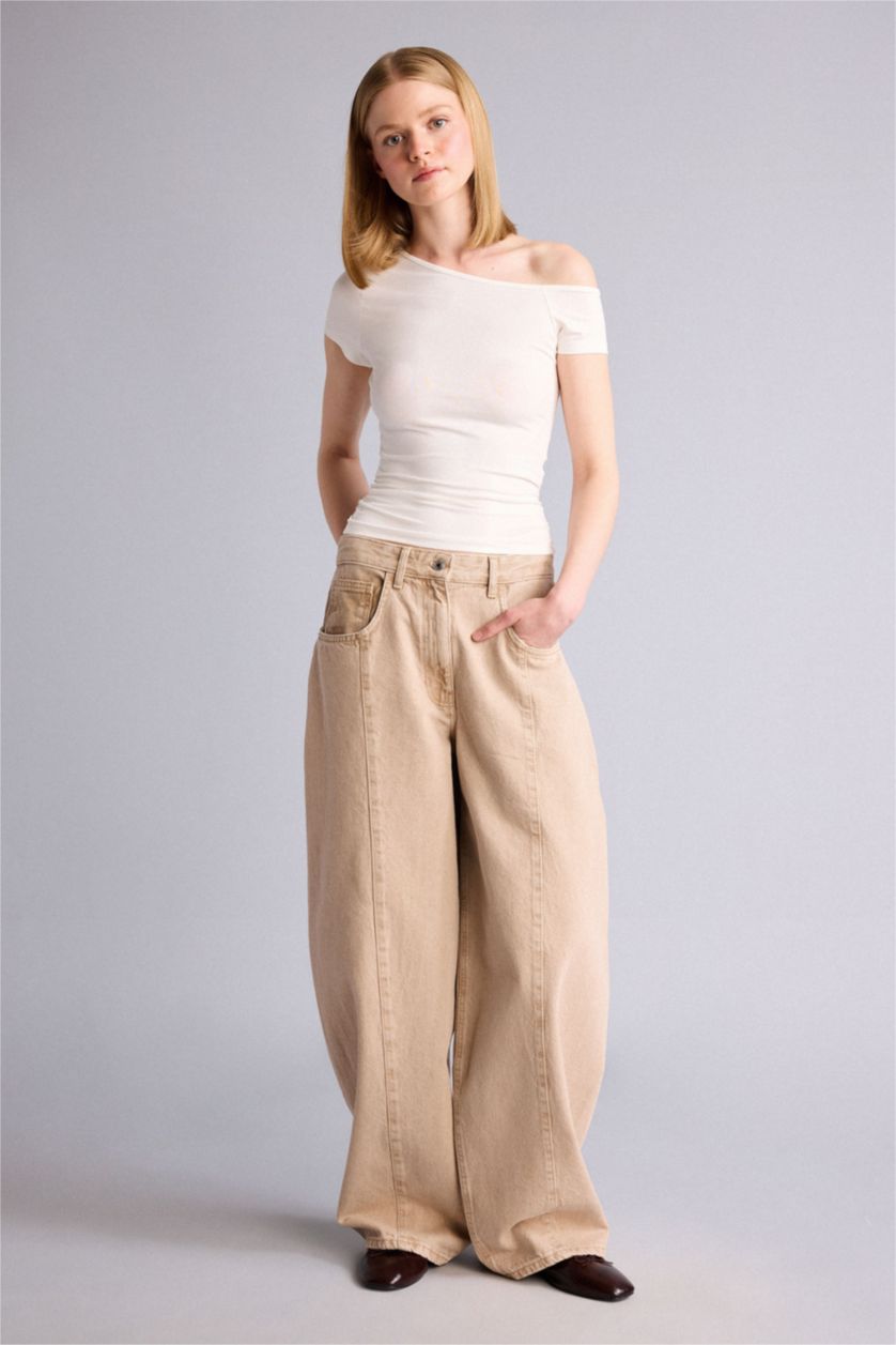 Kadın Taş Barrel Fit Yüksek bel Pantolon