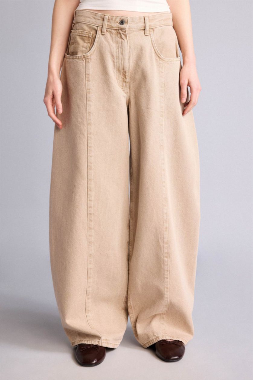 Kadın Taş Barrel Fit Yüksek bel Pantolon