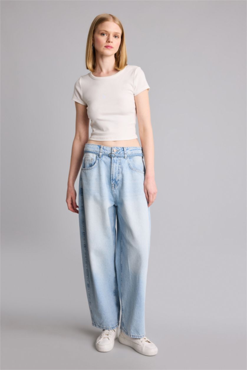 WOMAN Light Blue Barrel Fit High Waist Trousers