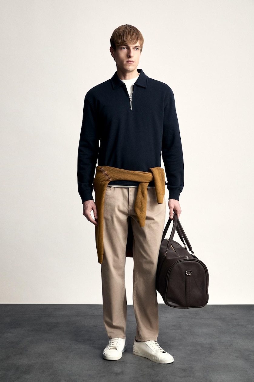 HOMME Marron Clair Pantalon taille normale avec poches Coupe tapered