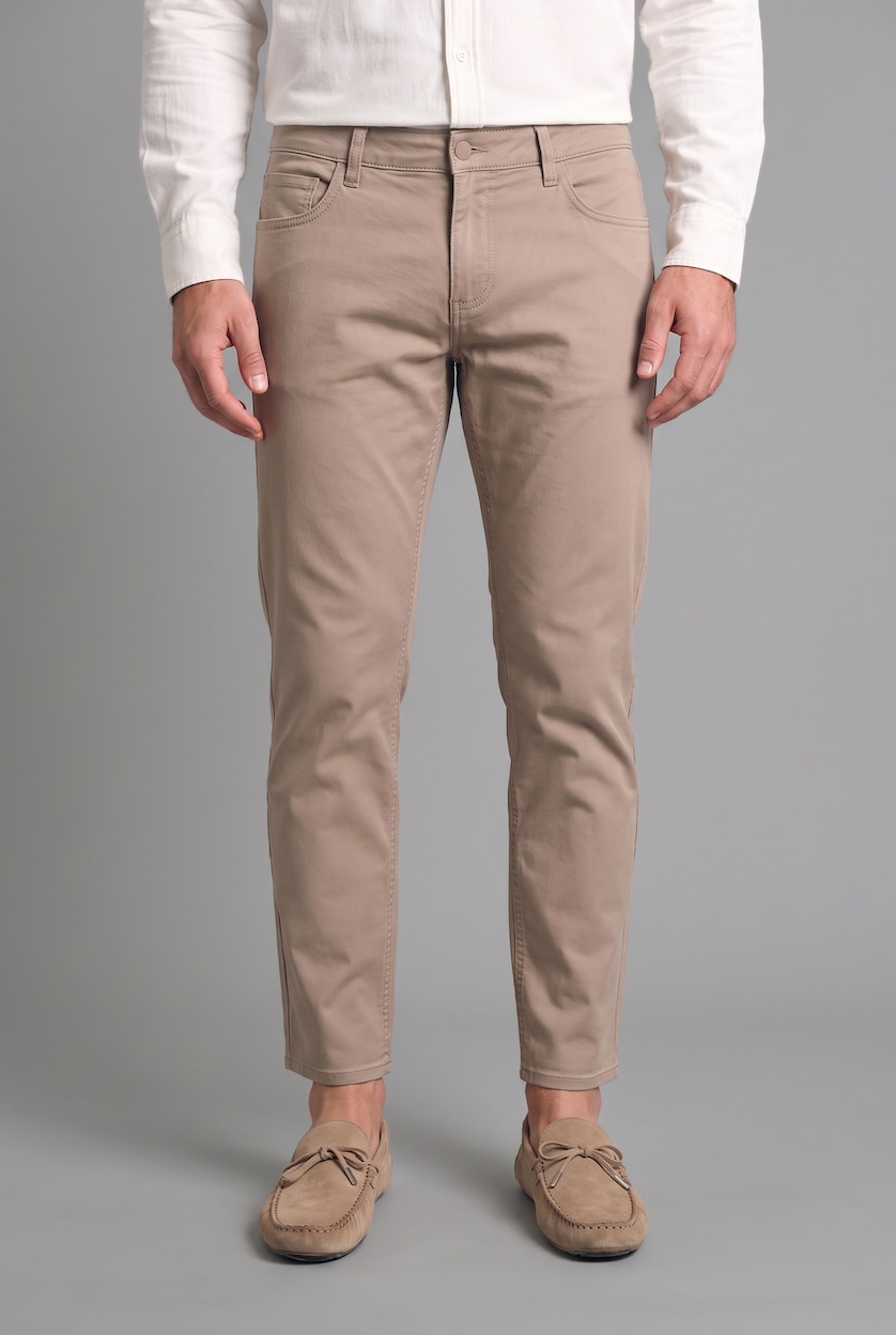 MAN Light Brown Tapered Fit Regular Waist Trousers