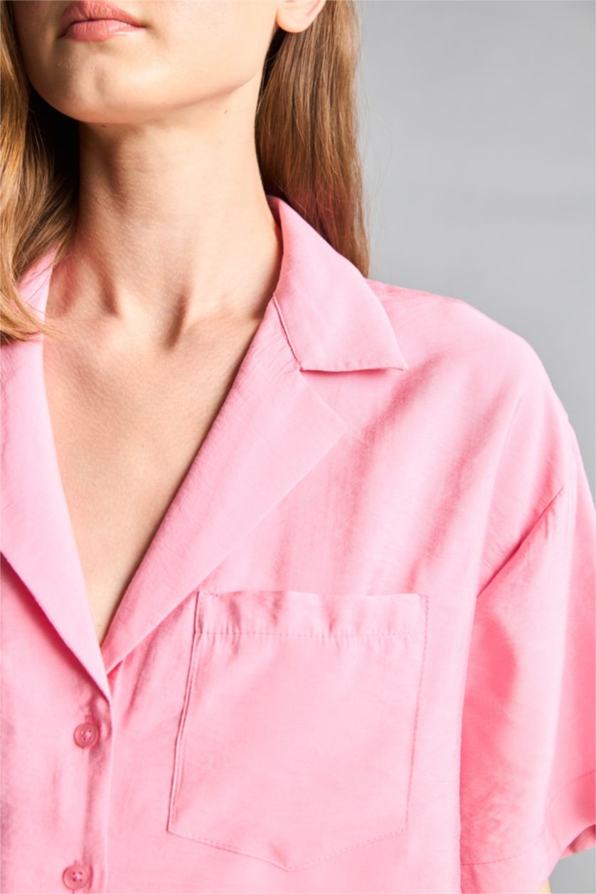 Kadın Pembe Pijama Kısa kollu Modal Gömlek