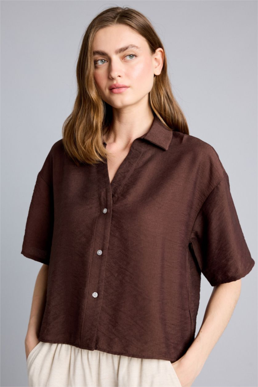 Women Brown Regular Fit Short Sleeve Shirt