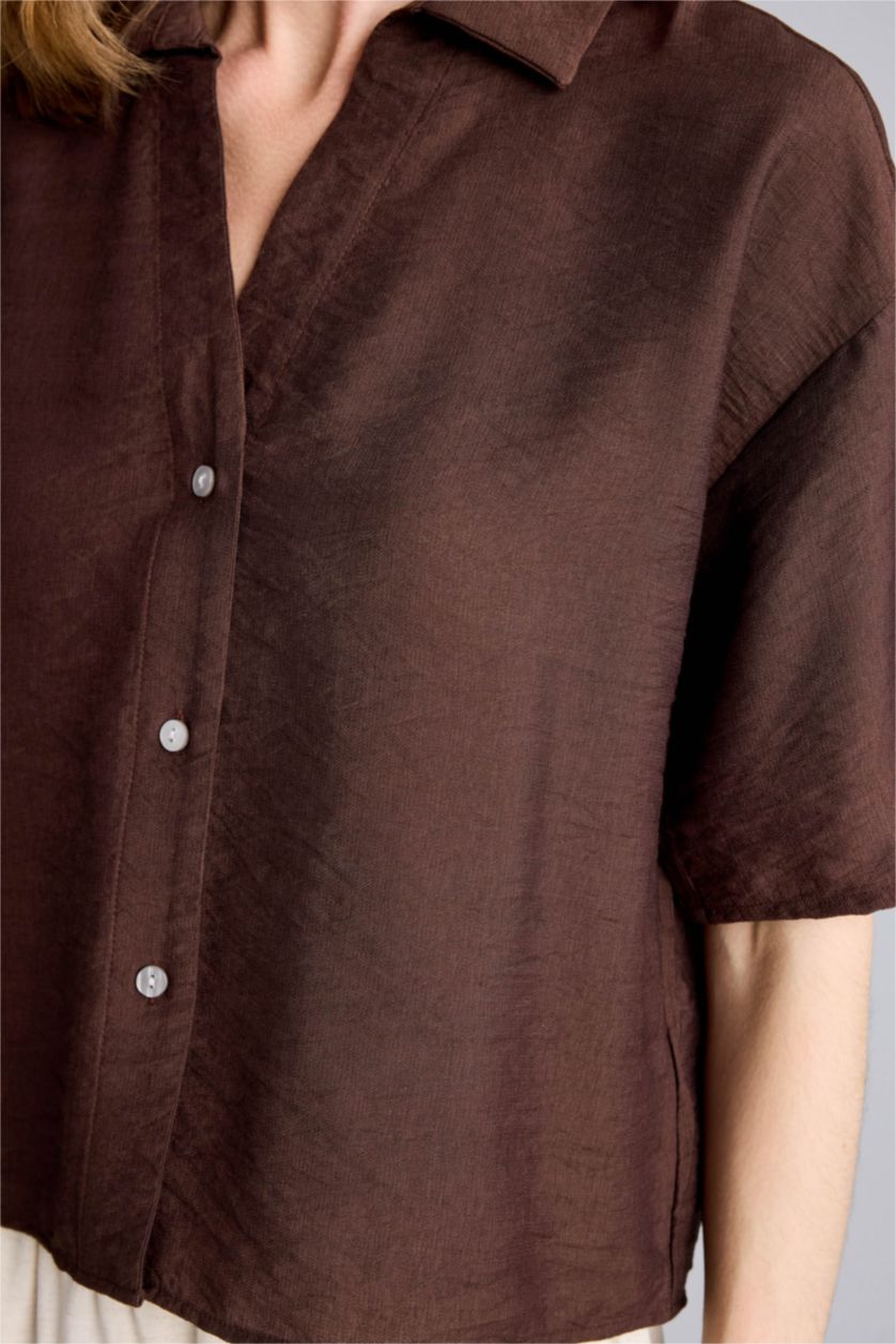 Women Brown Regular Fit Short Sleeve Shirt