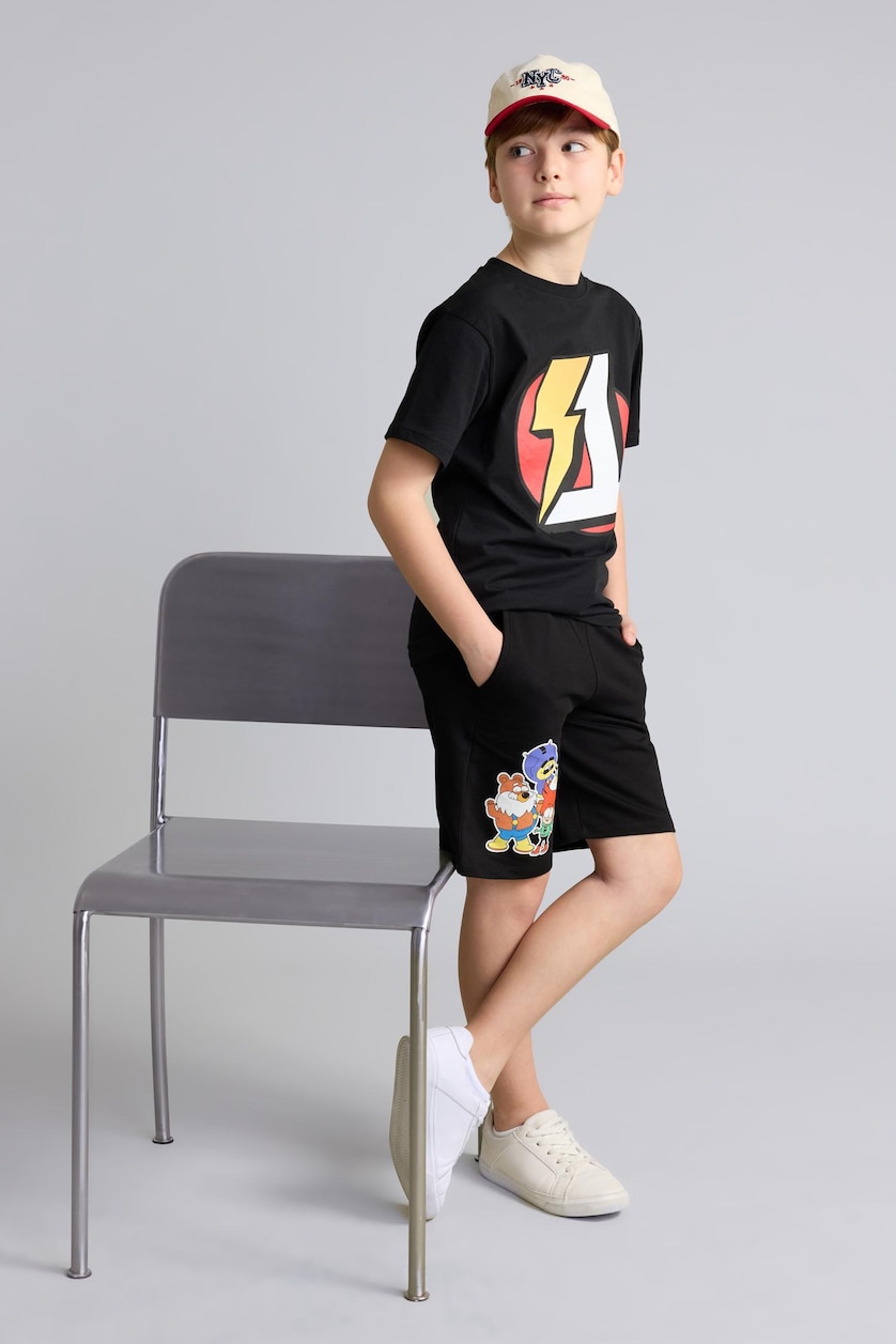 Young Boys - Teen Boys Black Boy Oversize Fit Elastic Band Shorts