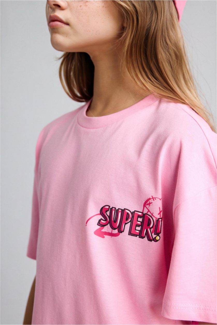 Kız Çocuk - Genç Kız Pembe %100 Pamuk Super 1 Takım Oversıze Tişört Kız Çocuk