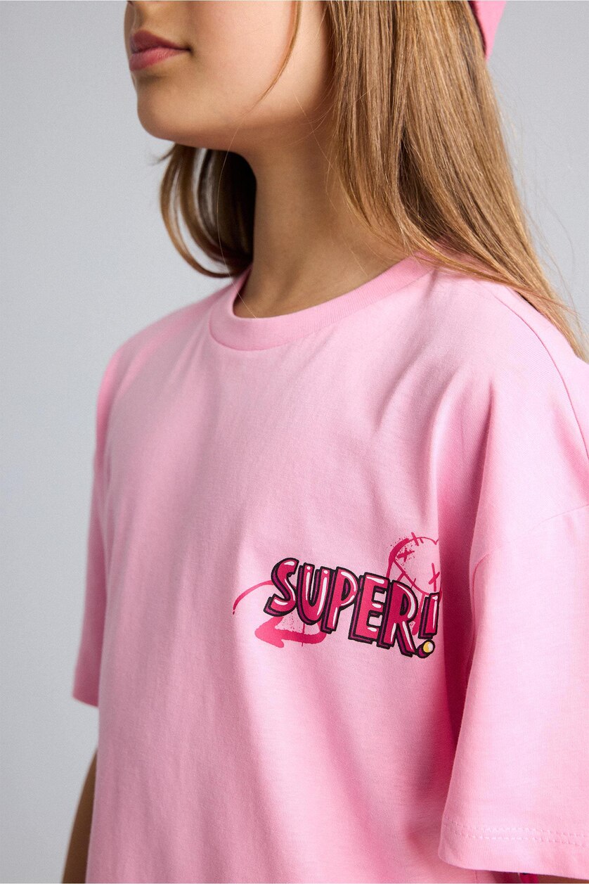 Kız Çocuk - Genç Kız Pembe %100 Pamuk Super 1 Takım Oversıze Tişört Kız Çocuk