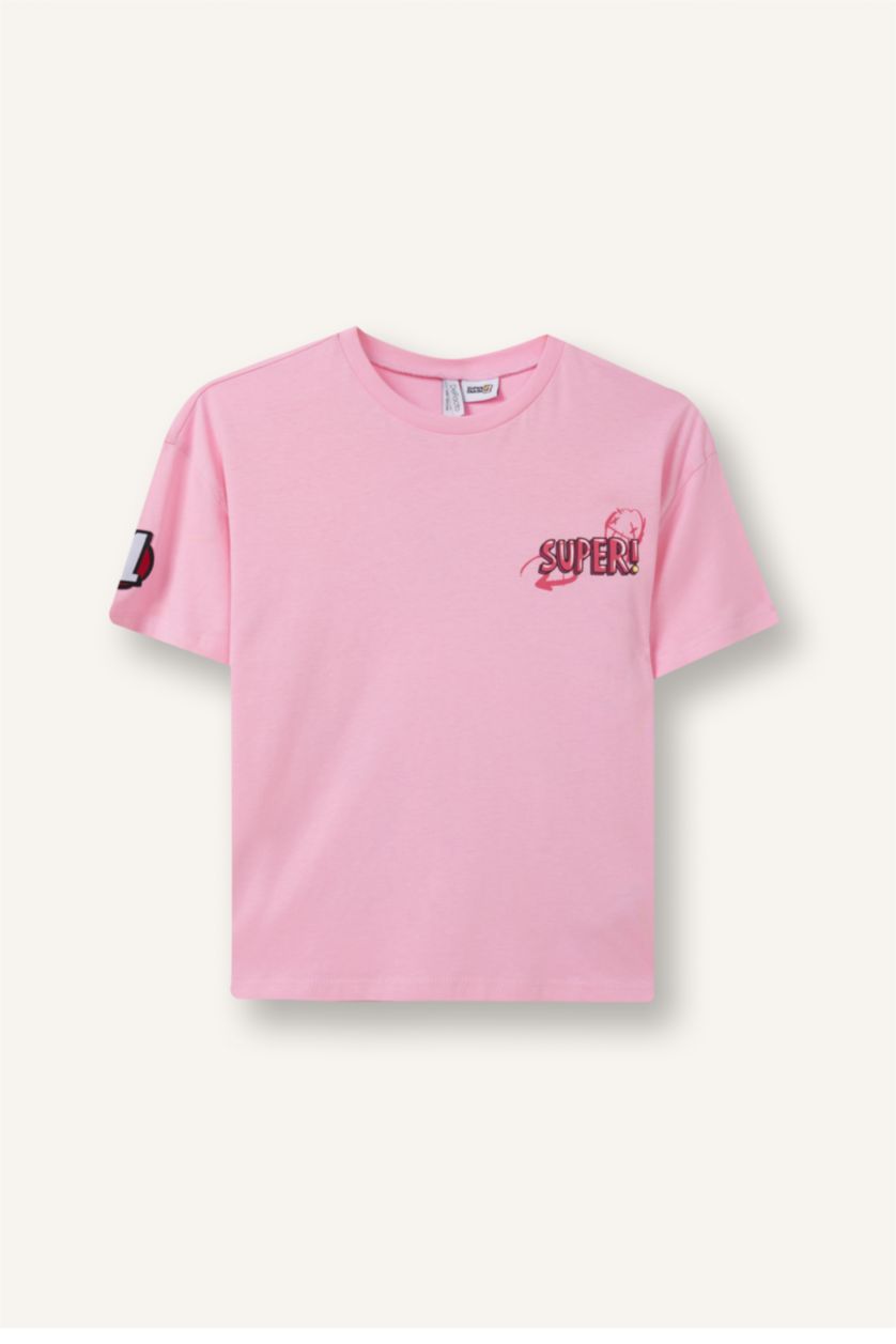 Kız Çocuk - Genç Kız Pembe %100 Pamuk Super 1 Takım Oversıze Tişört Kız Çocuk