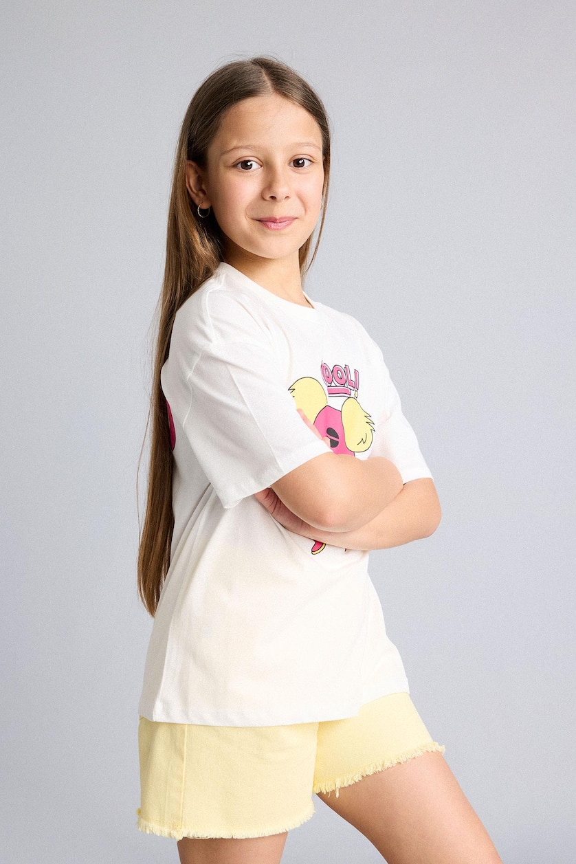 Young Girls - Teen Girls White Oversize Fit Short Sleeve T-Shirt