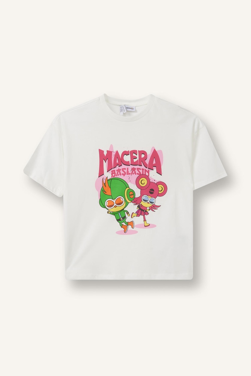 Young Girls - Teen Girls White Oversize Fit Short Sleeve T-Shirt