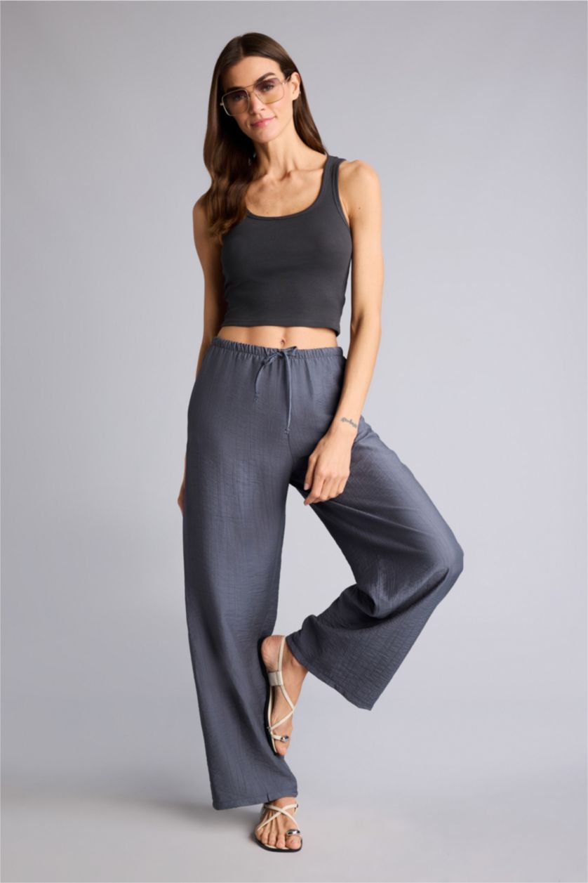 Kadın Antrasit Wıde Leg Yüksek Bel Pantolon