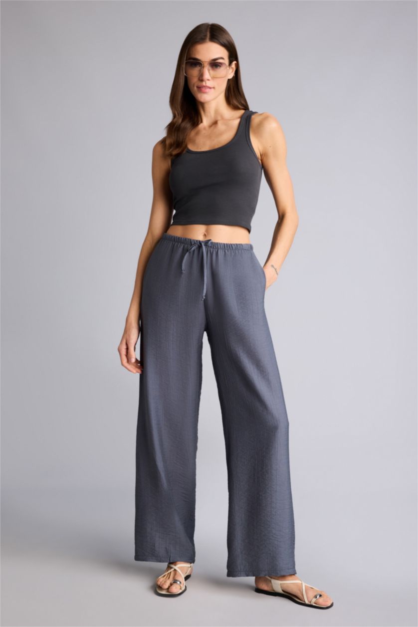Kadın Antrasit Wıde Leg Yüksek Bel Pantolon
