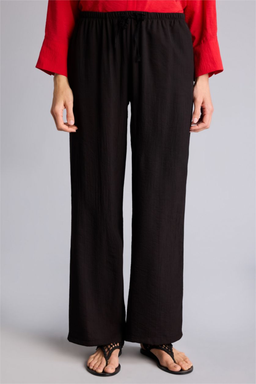 Kadın Siyah Wıde Leg Yüksek Bel Pantolon