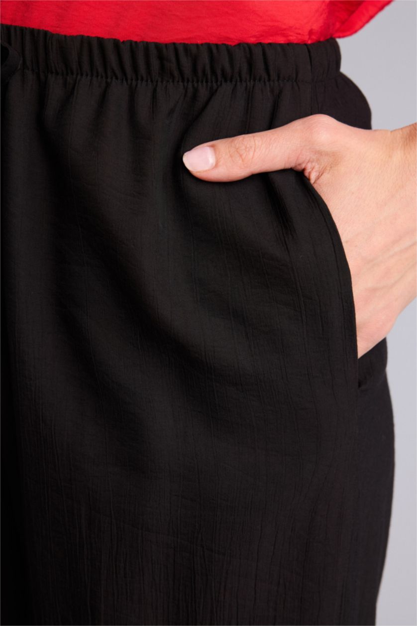 Kadın Siyah Wıde Leg Yüksek Bel Pantolon