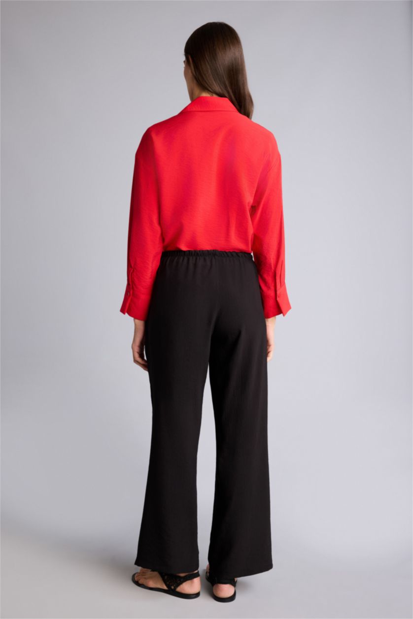 Kadın Siyah Wıde Leg Yüksek Bel Pantolon