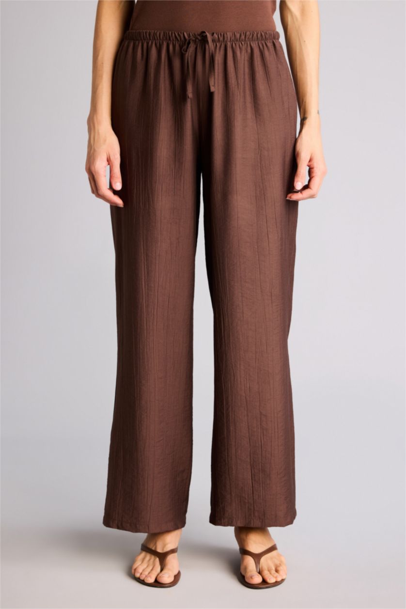 Kadın Kahve Wıde Leg Yüksek Bel Pantolon