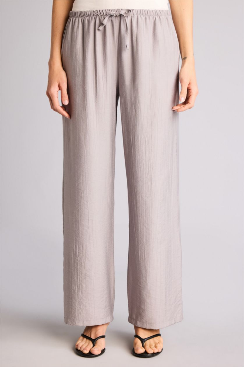 نساء رمادي بنطرون وايد ليج برجل واسع بجيب وخصر عالي