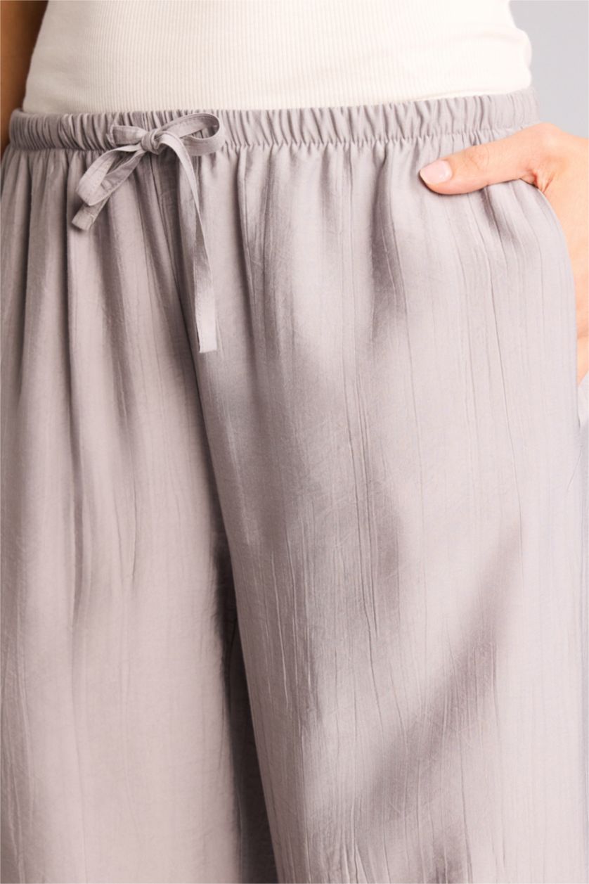 نساء رمادي بنطرون وايد ليج برجل واسع بجيب وخصر عالي