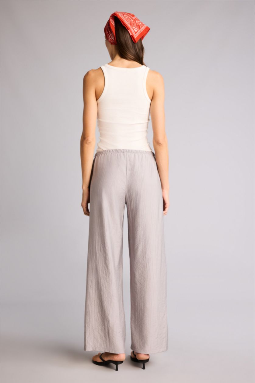 نساء رمادي بنطرون وايد ليج برجل واسع بجيب وخصر عالي