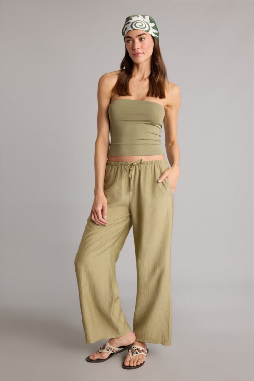 Kadın Haki Wıde Leg Yüksek Bel Pantolon