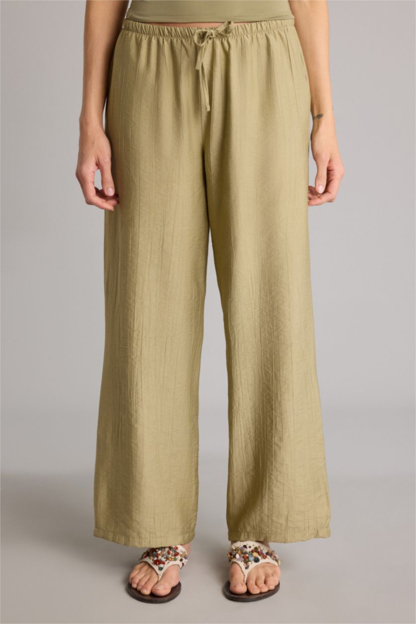 Kadın Haki Wıde Leg Yüksek Bel Pantolon