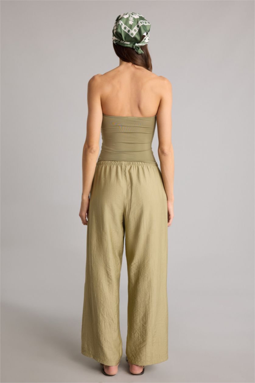 Kadın Haki Wıde Leg Yüksek Bel Pantolon