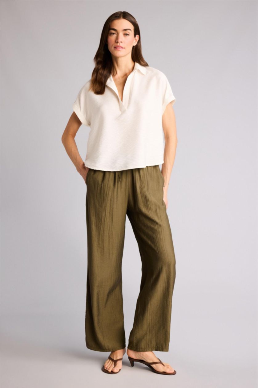 Kadın Haki Wıde Leg Yüksek Bel Pantolon