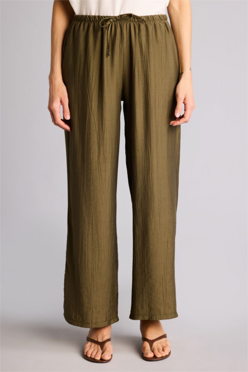 Kadın Haki Wıde Leg Yüksek Bel Pantolon