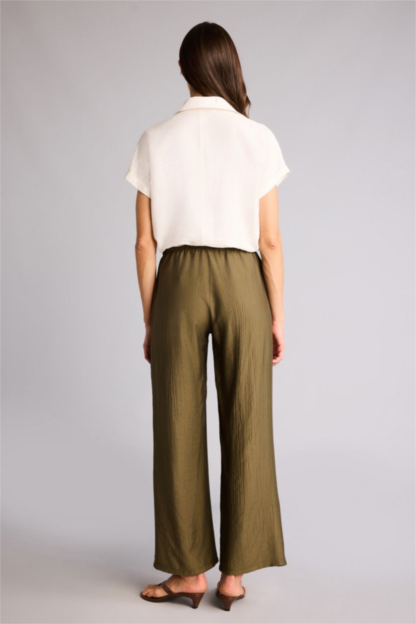 Kadın Haki Wıde Leg Yüksek Bel Pantolon