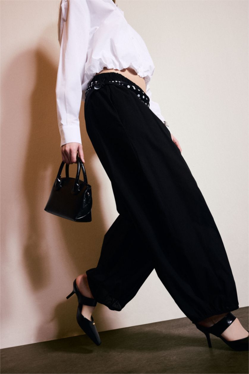 WOMAN Black Balloon Fit Regular Hem With Pockets Voile Trousers