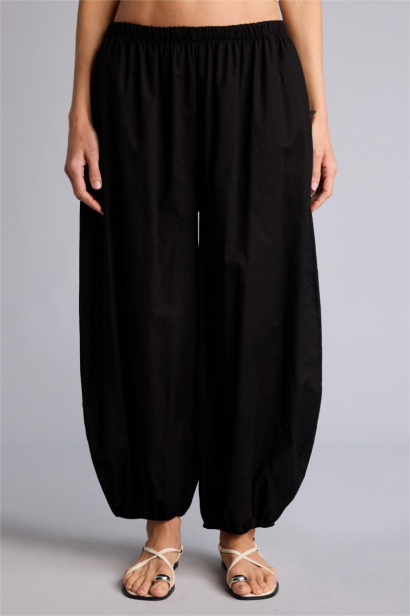 WOMAN Black Balloon Fit Regular Hem With Pockets Voile Trousers