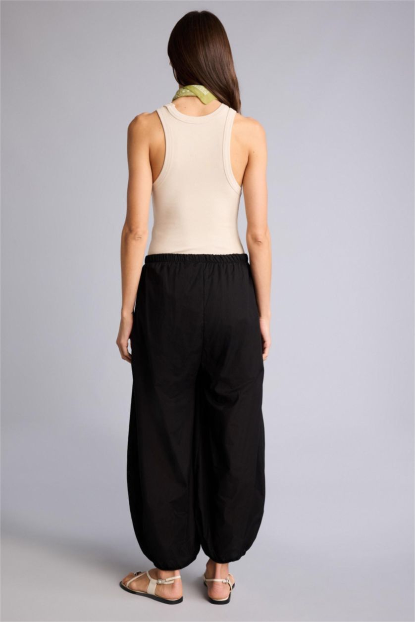 WOMAN Black Balloon Fit Regular Hem With Pockets Voile Trousers