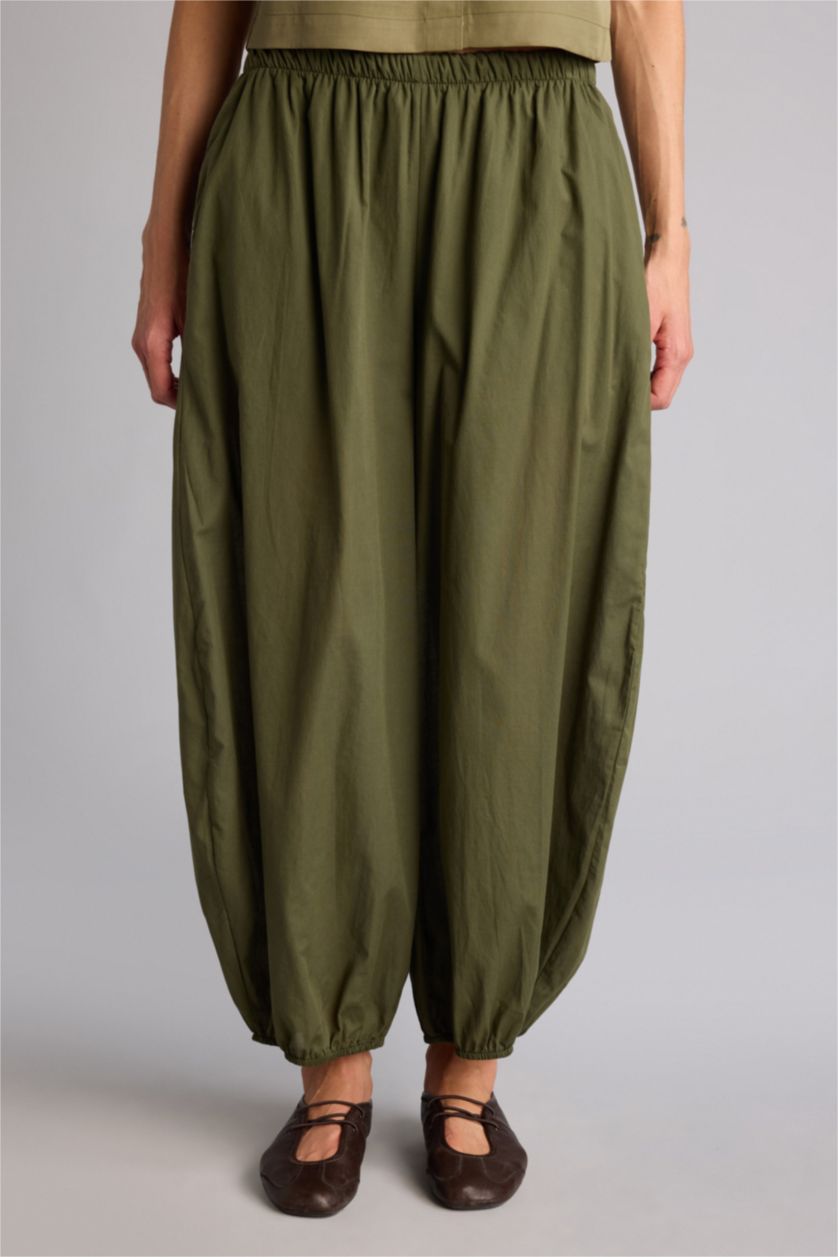 نساء كاكي بنطلون بالون فيت بخصر عالي