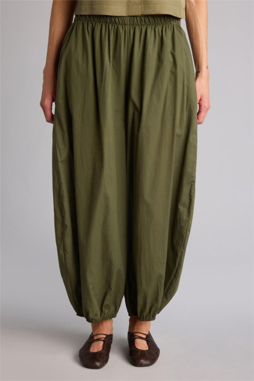 Kadın Haki Yüksek Bel Balloon Fit Pantolon