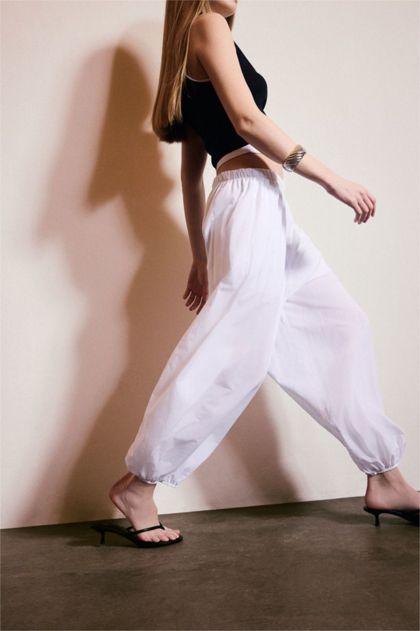 WOMAN White Balloon Fit Regular Hem With Pockets Voile Trousers