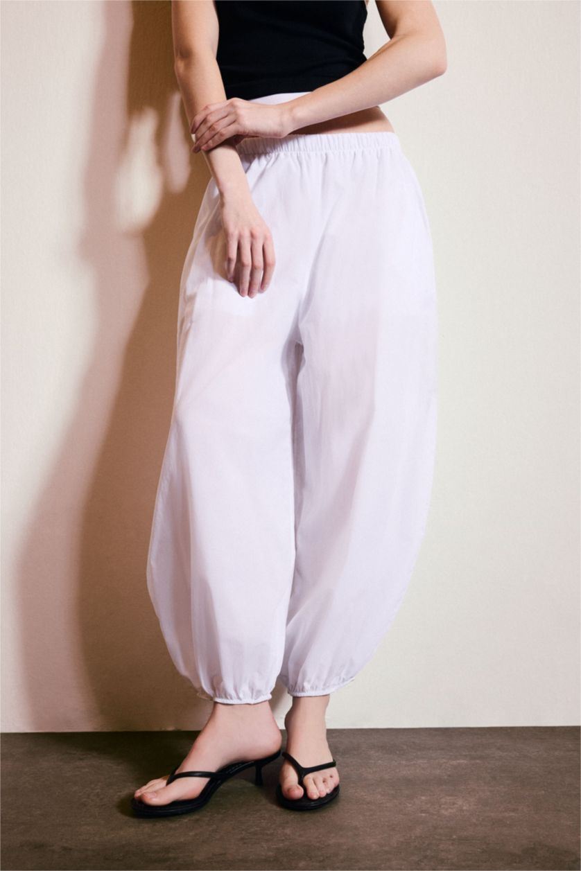 WOMAN White Balloon Fit Regular Hem With Pockets Voile Trousers