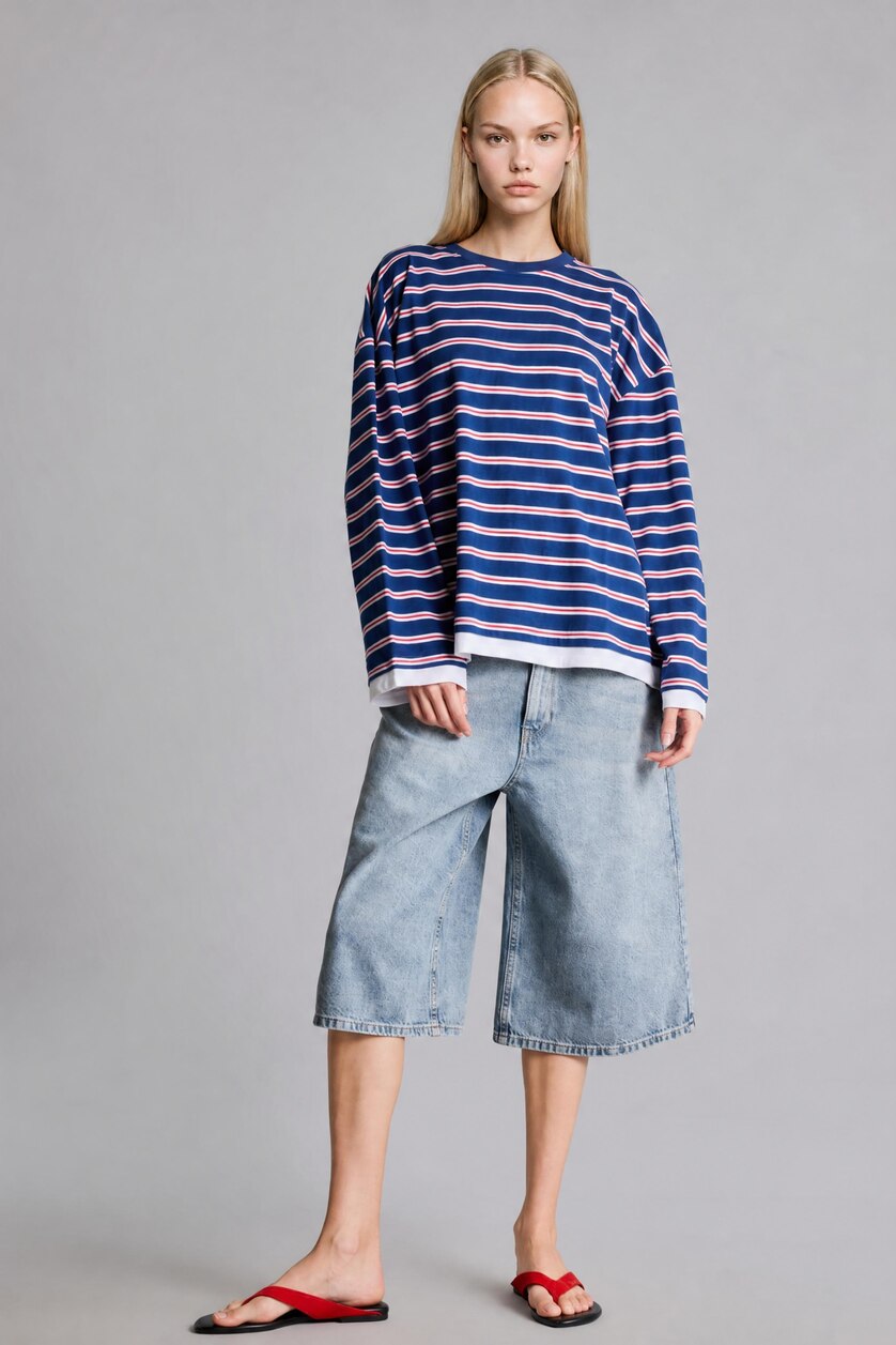 Женщины Синий Футболка Oversize