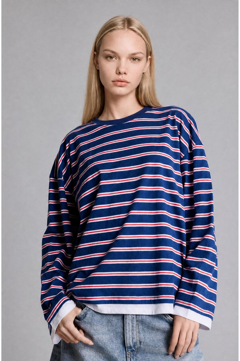 Женщины Синий Футболка Oversize