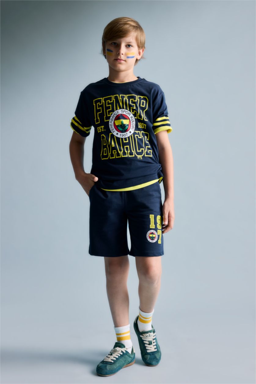 Erkek Çocuk - Genç Erkek İndigo Fenerbahçe %100 Pamuk Oversıze Şort Erkek Çocuk