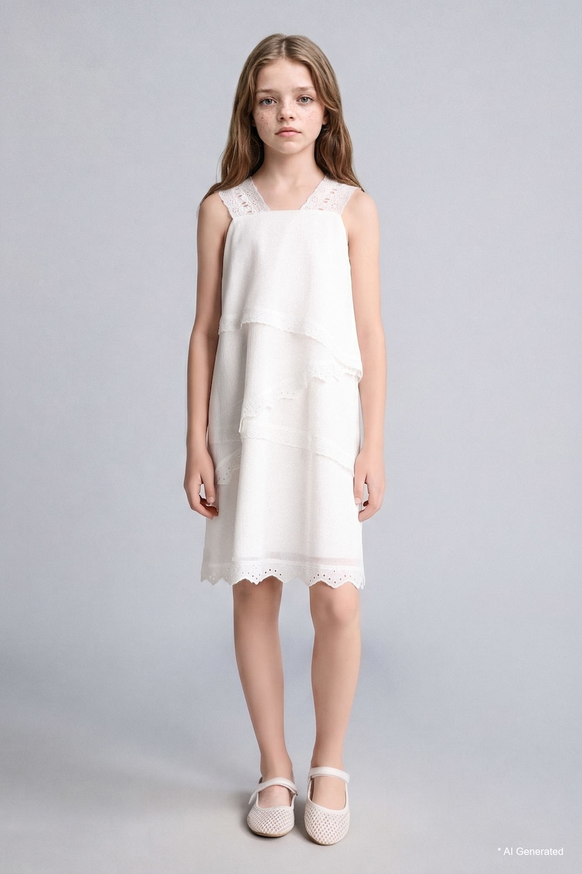 Young Girls - Teen Girls White Girl Sleeveless Woven White Dress