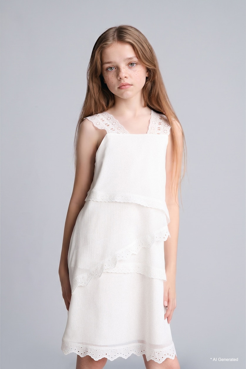 Young Girls - Teen Girls White Girl Sleeveless Woven White Dress