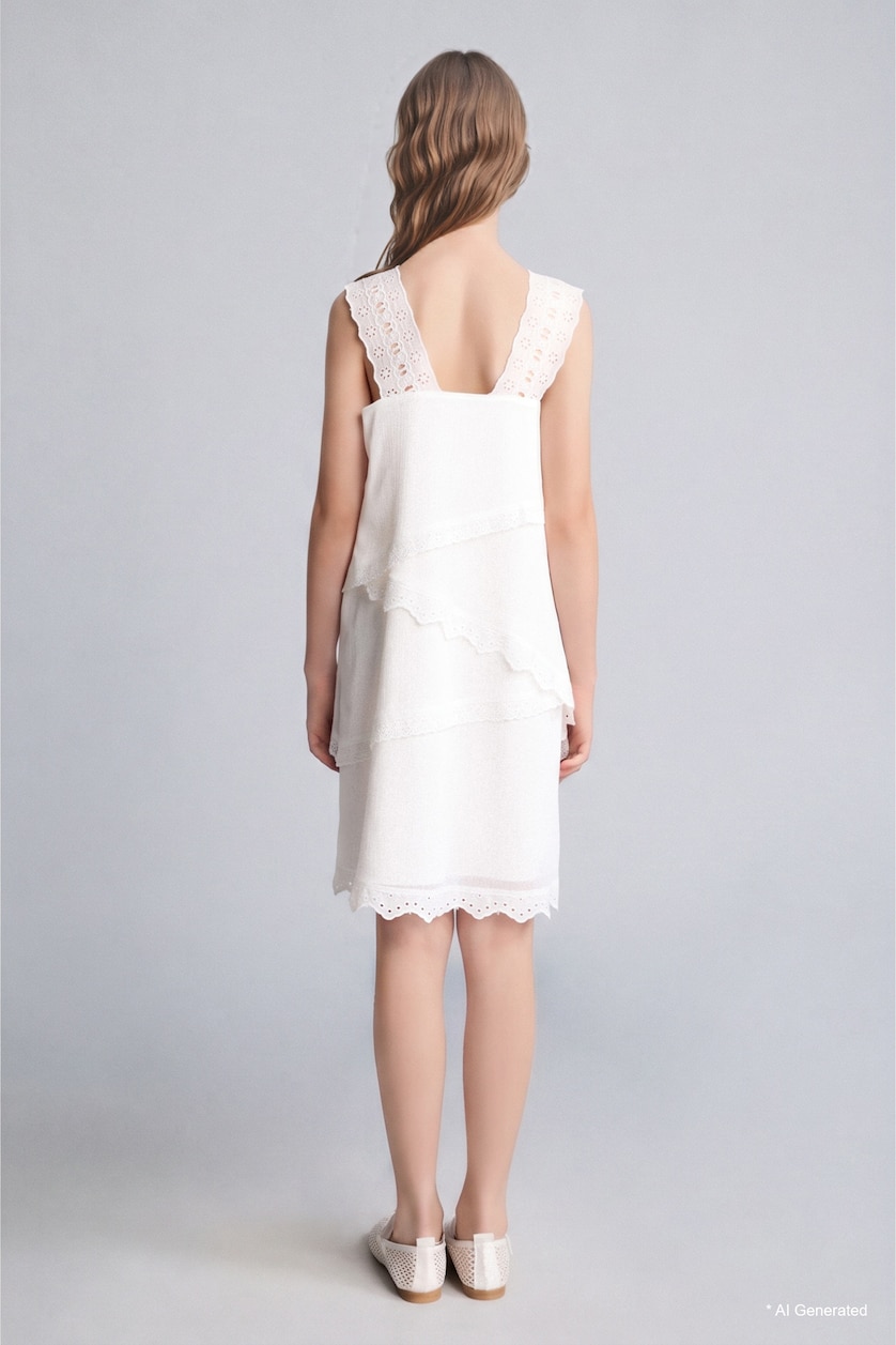 Young Girls - Teen Girls White Girl Sleeveless Woven White Dress